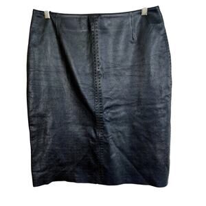 Size 10 – Vintage Black Genuine Leather Midi Skirt